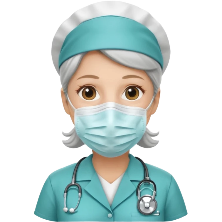 Old, female, wearing mask, solemn, nurse uniform
 emoji