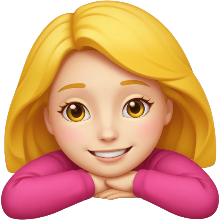 Yellow emoji girl lays down facing camera cheeks up emoji