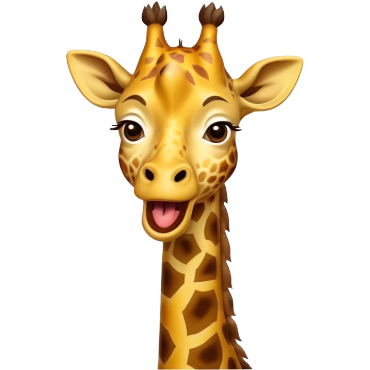 Cinematic Cute Yawning Giraffe Portrait Emoji, Head tilted slightly with a dramatic, wide-open yawn, showcasing a soft, patterned Fur of warm yellows and browns with a long, drooping neck and eyes barely open in drowsy contentment, Simplified yet irresistibly adorable features, highly detailed, glowing with a soft, cozy glow, high shine, relaxed yet expressive, stylized with a touch of savannah whimsy, bright and endearing, soft glowing outline, capturing the essence of a sleepy yet affectionate giraffe, so drowsy it feels like it could stretch right out of the screen and curl up for a nap! emoji