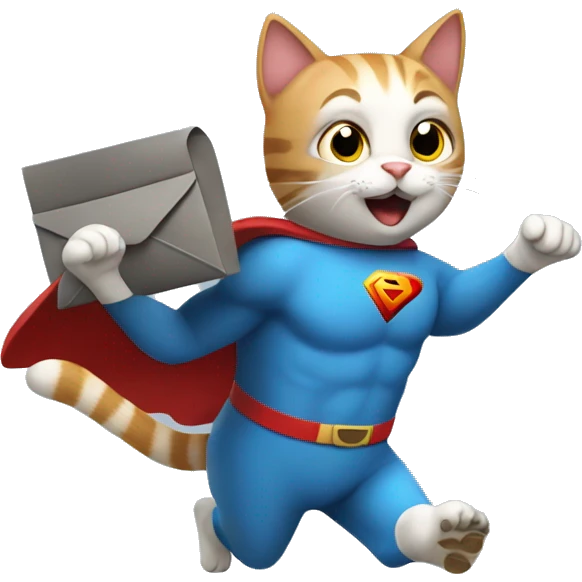 super hero cat that is flying and holding a mailbox emoji