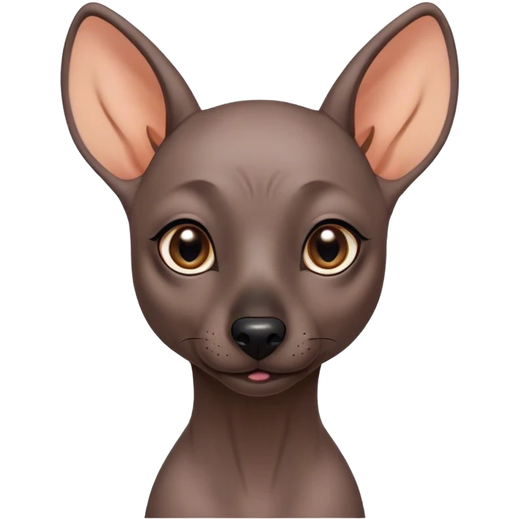 Cinematic Cute Xoloitzcuintle Portrait Emoji, Head tilted playfully and inquisitively, featuring smooth, hairless ebony skin with distinctive, artistic wrinkles, round, sparkling dark eyes filled with curiosity, Simplified yet irresistibly adorable features, highly detailed, glowing with a warm, friendly glow, high shine, affectionate and spirited, stylized with a touch of whimsy, bright and endearing, soft glowing outline, capturing the essence of a mischievous yet loving companion, so playful it feels like it could trot out of the screen and into your arms! emoji