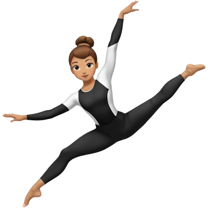 A female gymnast with brown hair in a neat bun, wearing black leggings and a T-shirt, performing an acrobatic move. emoji
