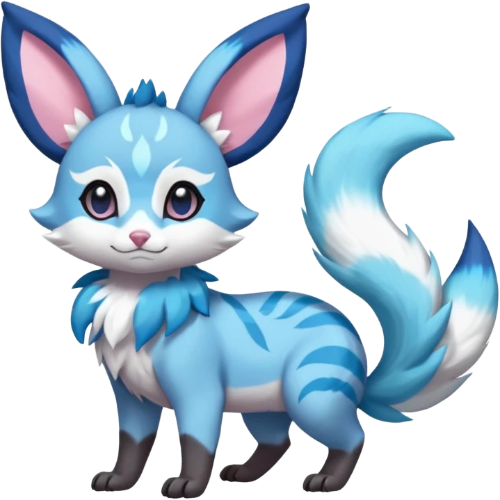 Rare realistic cute adorable epic aesthetic colorful Amaura-Sylveon-Glaceon-Civet-Genet-species-Fakemon-hybrid-creature, with markings, full body emoji