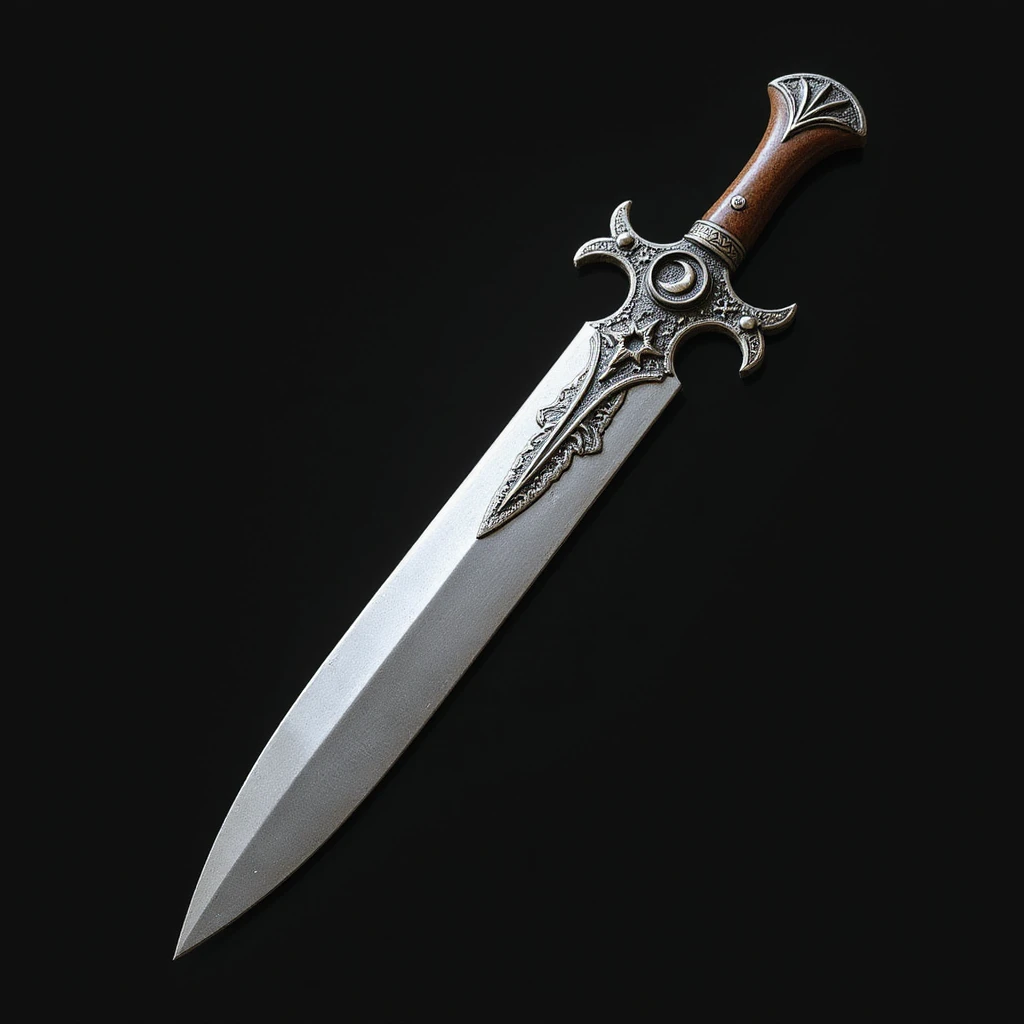 realistic gothic knife with crescent moon motif, photorealistic style emoji