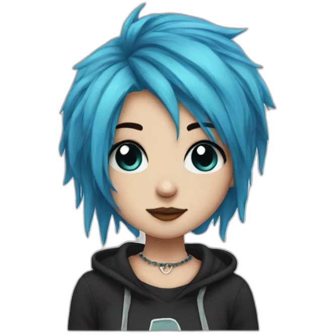 Emo girl choppy blue hair piercings emoji