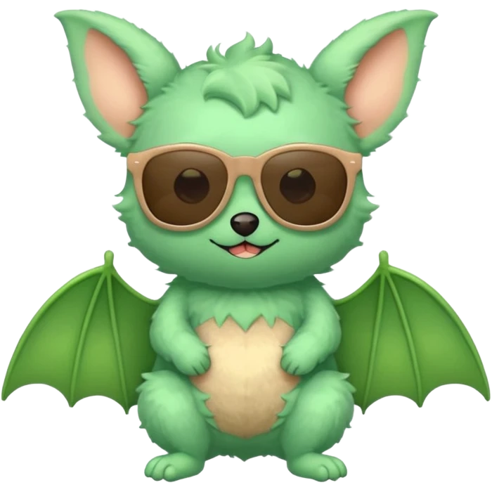 cute green pastel bat with sunglasses, full body emoji