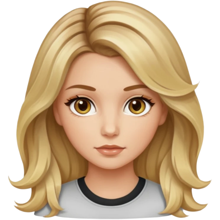 White girl hazel eyes with medium voluminous hair with blonde highlights balayage emoji