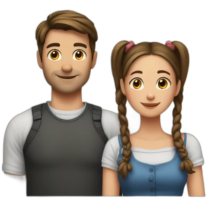 Man loves woman with pigtails, heart between them emoji