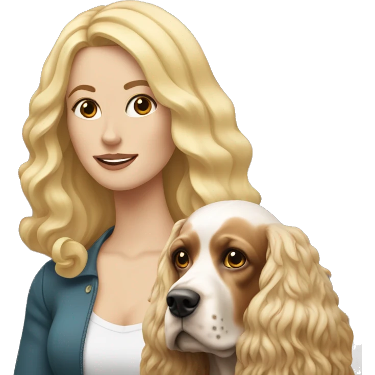 white woman with long blonde hair alongside a cocker spaniel dog  emoji