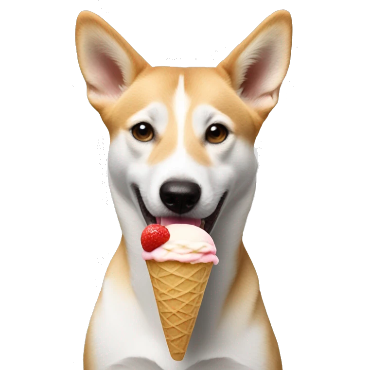 Mixed Canaan dog eating ice cream emoji