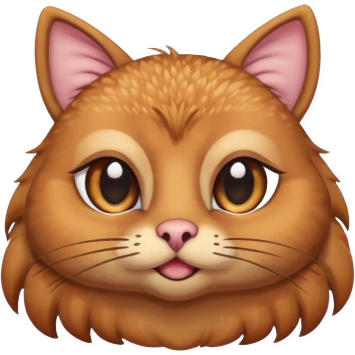 A shy but handsome turkey cat with one large eyebrow connected in the middle. He is batting his long eyelashes and blushing emoji