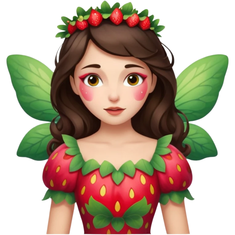 sleeping beauty brunette white girl with a silk pillow strawberry dress with her face painted fairy strawberry emoji