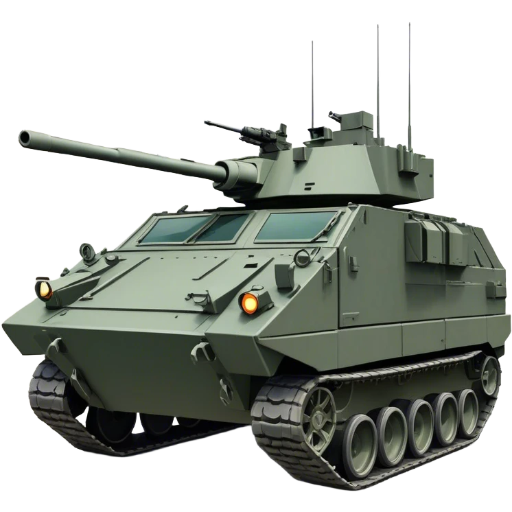 Stryker M1126 (2020) – Cinematic-realistic Stryker M1126 armored personnel carrier, its dark grey-green hull speeding down a war-torn street. The eight large wheels grip the cracked pavement as infantry hunker inside, the turret-mounted .50 cal machine gun scanning rooftops for threats under the eerie glow of distant fires. emoji