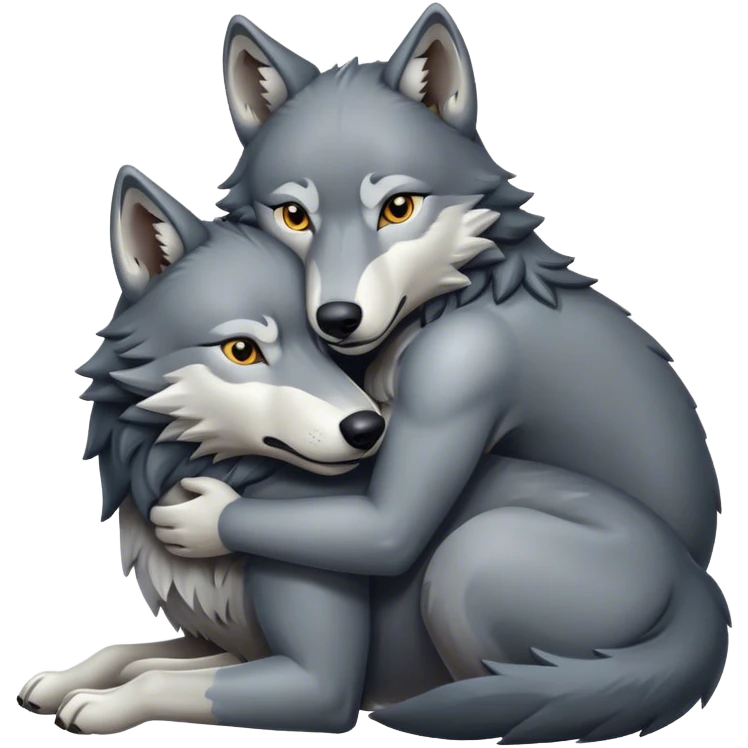 Wolf hugging another wolf emoji