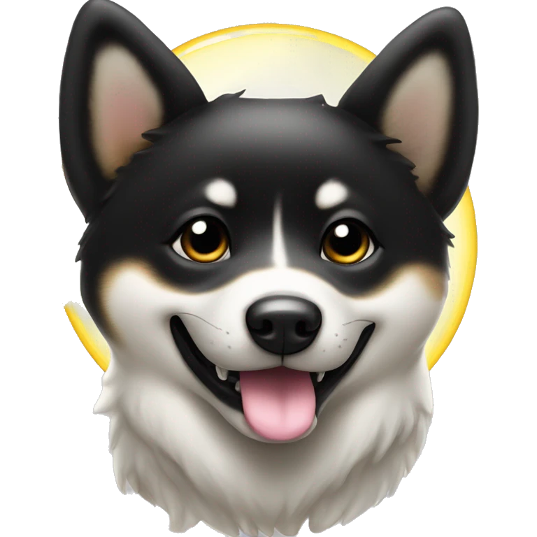 Black Shiba Inu angel | face | fantasy | halo | innocent | smiling face with halo emoji