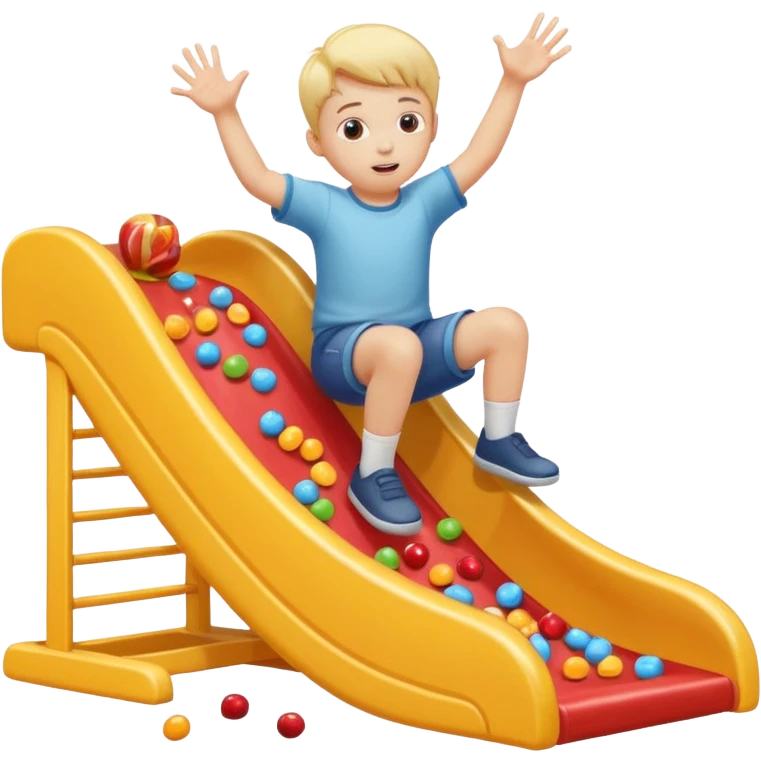 un niño blanco tirandose por un tobogan con dulces en las manos emoji