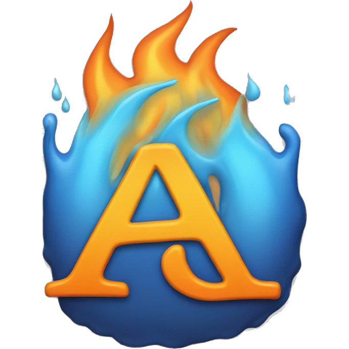 the letter A with flames around it, make the A blue emoji