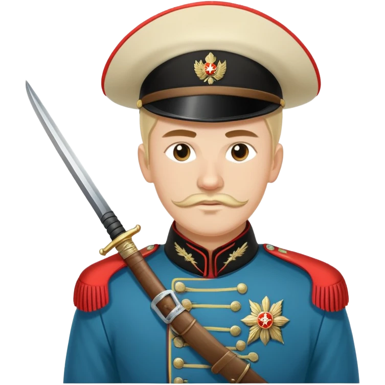 White Army Cossack cavalry soldier with traditional uniform and sabre from 1920s Russian Civil War emoji