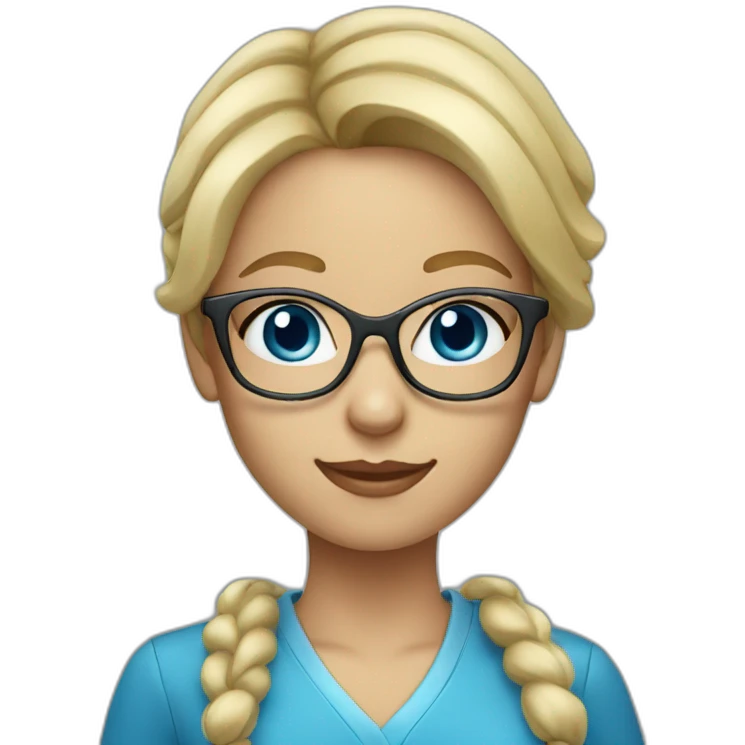 Blonde young female elementary school teacher with clear glasses and blue eyes emoji