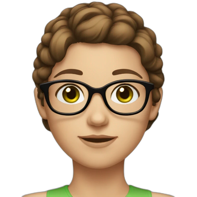fair skin girl, brown hair, green eyes, glasses emoji