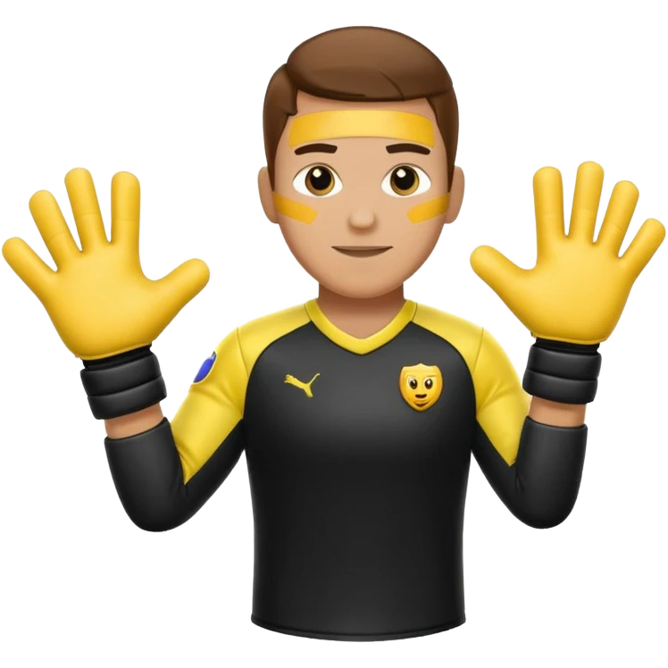 Football goalkeeper gloves with man goalkeeper and small emoji emoji