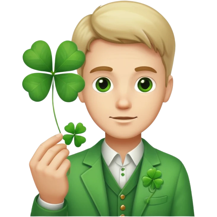 A white guy holding a Clover of 4 leaves emoji
