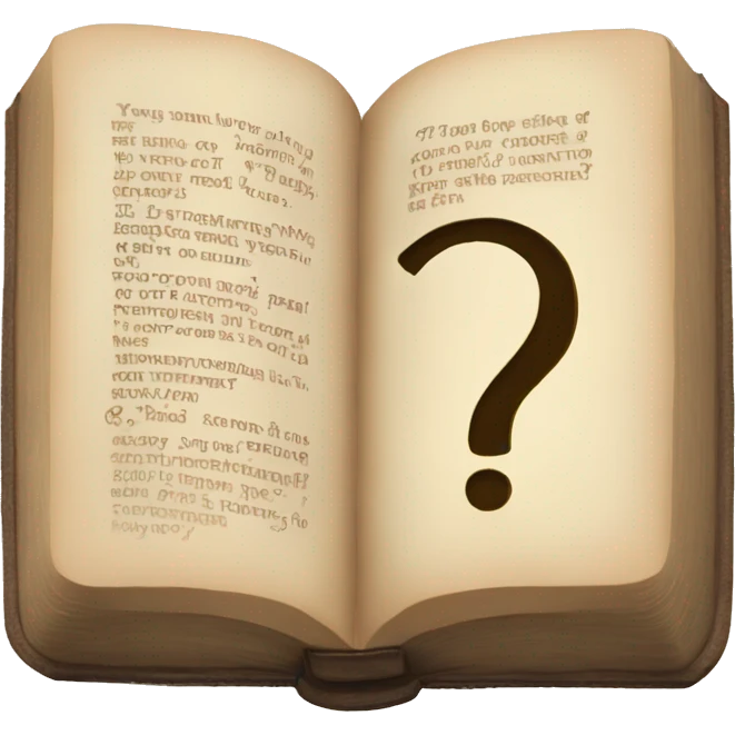 An open Bible with a question mark emoji