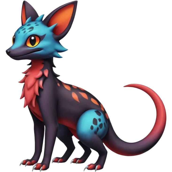 Dark magma-gradients-colored Salandit-Umbreon-Genet-Noivern-Noibat-Serval-Hybrid (Full body) emoji