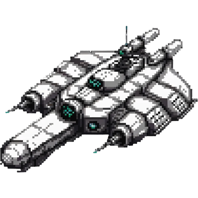 battle-worn space cruiser with weapon turrets emoji