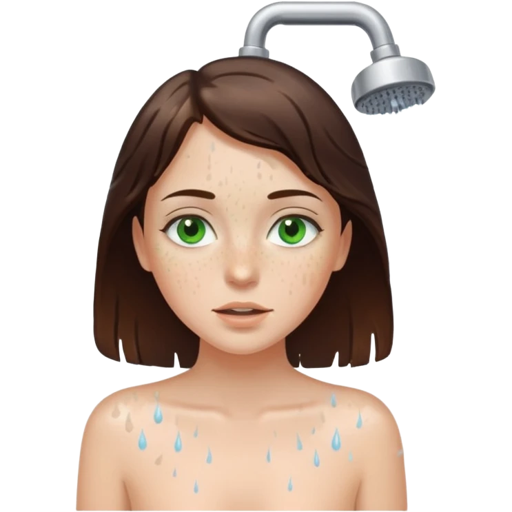 a white brunette girl with green eyes and freckles taking a shower emoji