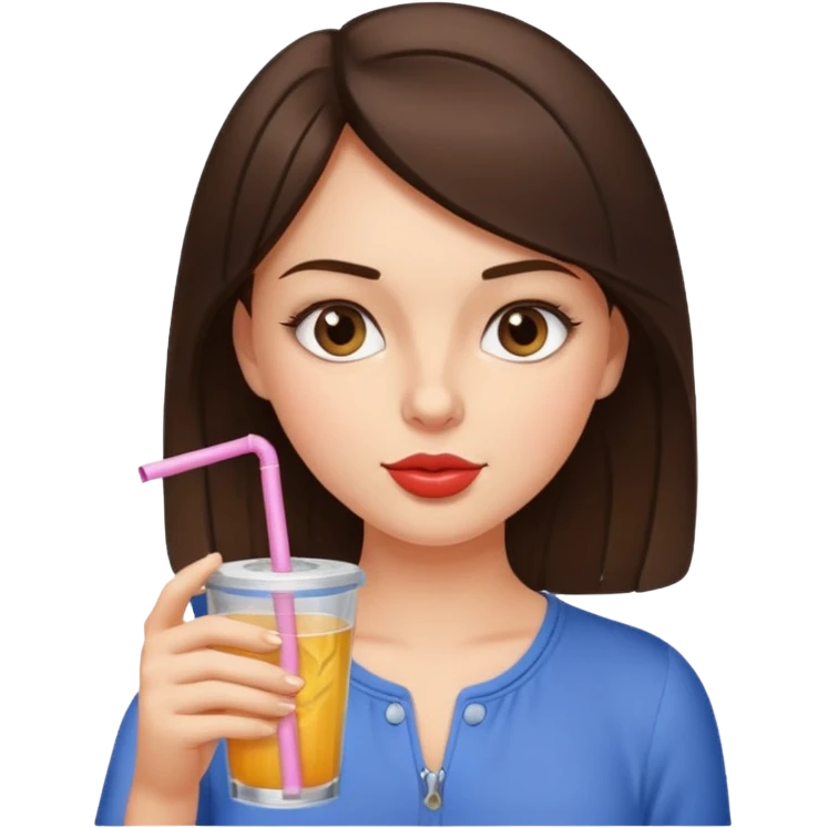 Brunette girl sipping a drink from a straw and giving a side eye  emoji
