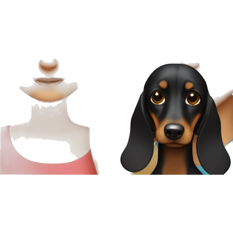 Blonde Girl and dark hair boy with long haired dachshund emoji