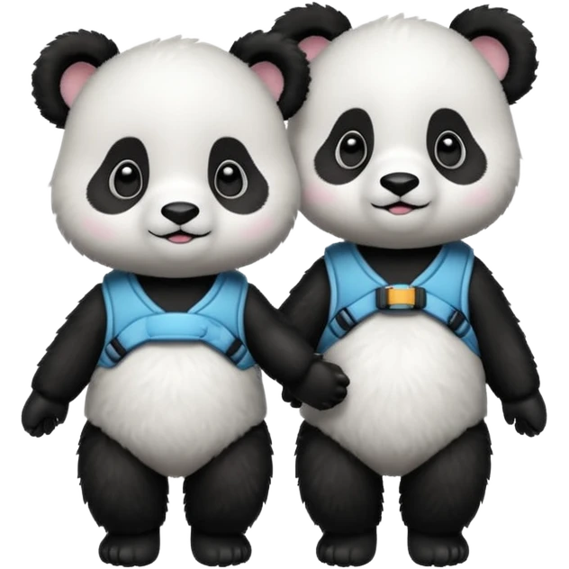 Baby pandas, boy and girl, on hike holding hands emoji