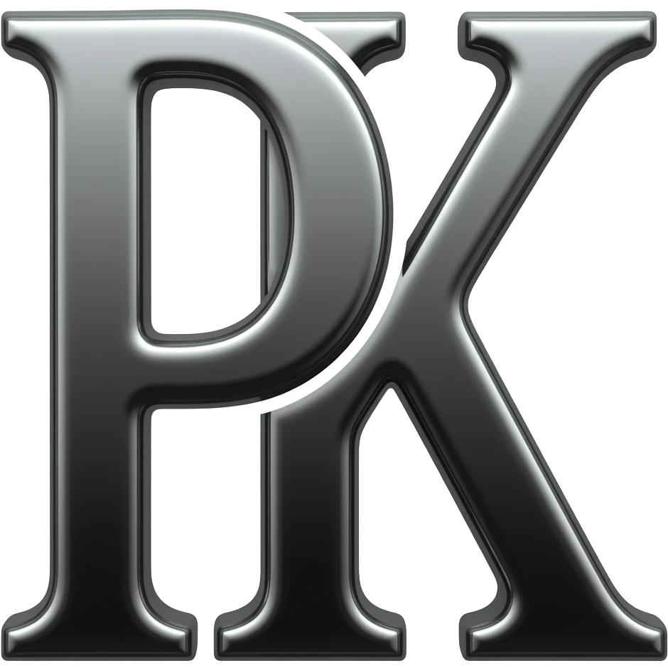 Monogram of the initials PK in black chrome emoji