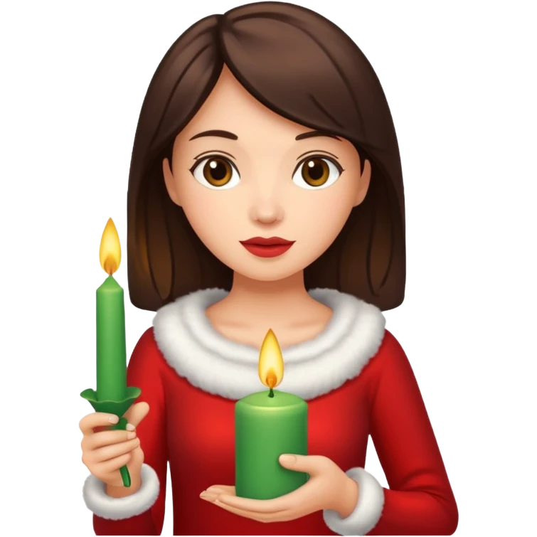brunette woman holding christmass ornamented candle emoji