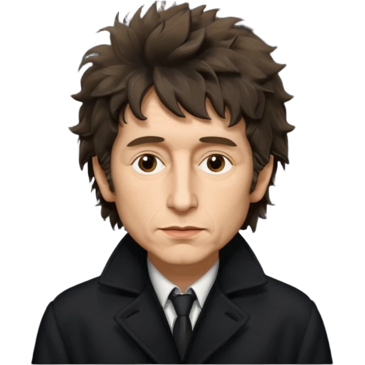 photo real Bob Dylan from 80's - black coat shaggy unshaven untidy emoji