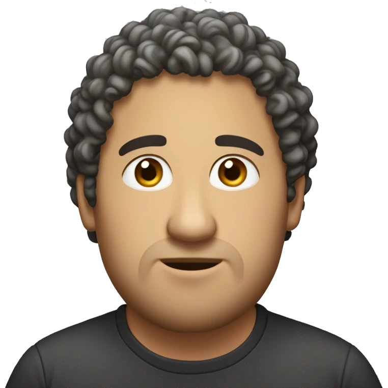 an emoji of an akouf : an akouf is a male in his twenties with curly hair and a little bit overweight. he has the face of a simple man who doesn't like to think emoji