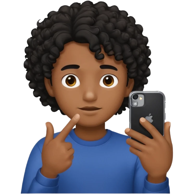 A circular black and white emoji in which a boy is hiding his face with his fingers white taking the selfie and his hair are curly emoji