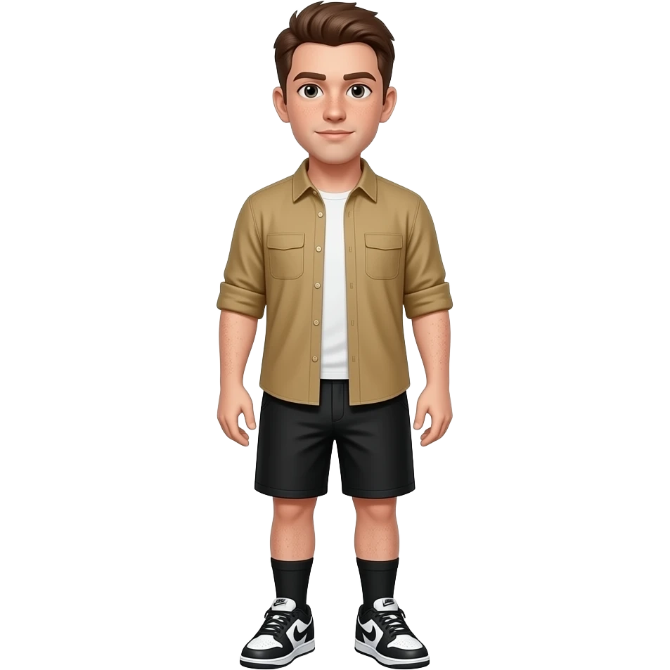 Brown hair frckles black shorts shirt sock black and white nike shoes emoji