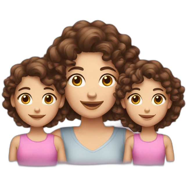 caucasian curly brunette brown eyed woman with her two daughters emoji