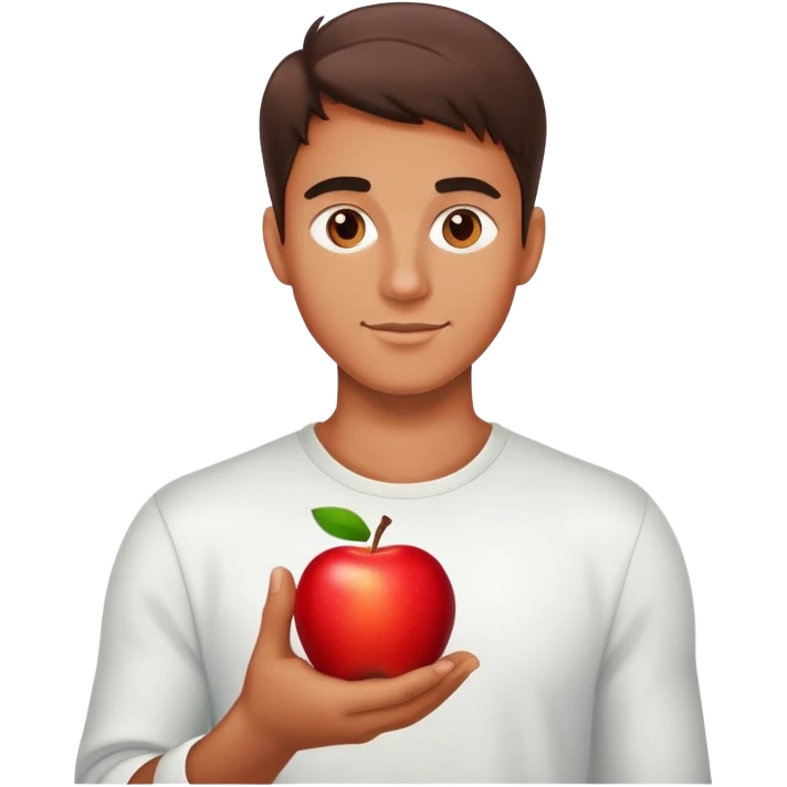 tanned man 20s holding apple emoji