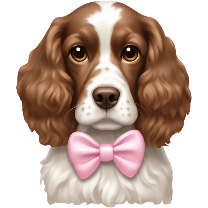brown and white cockerspaniel with light pink bow emoji