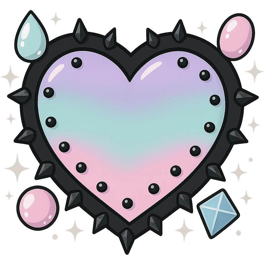Remove the background, keep the pastel goth heart with pastel gems and black studs, transparent background. emoji