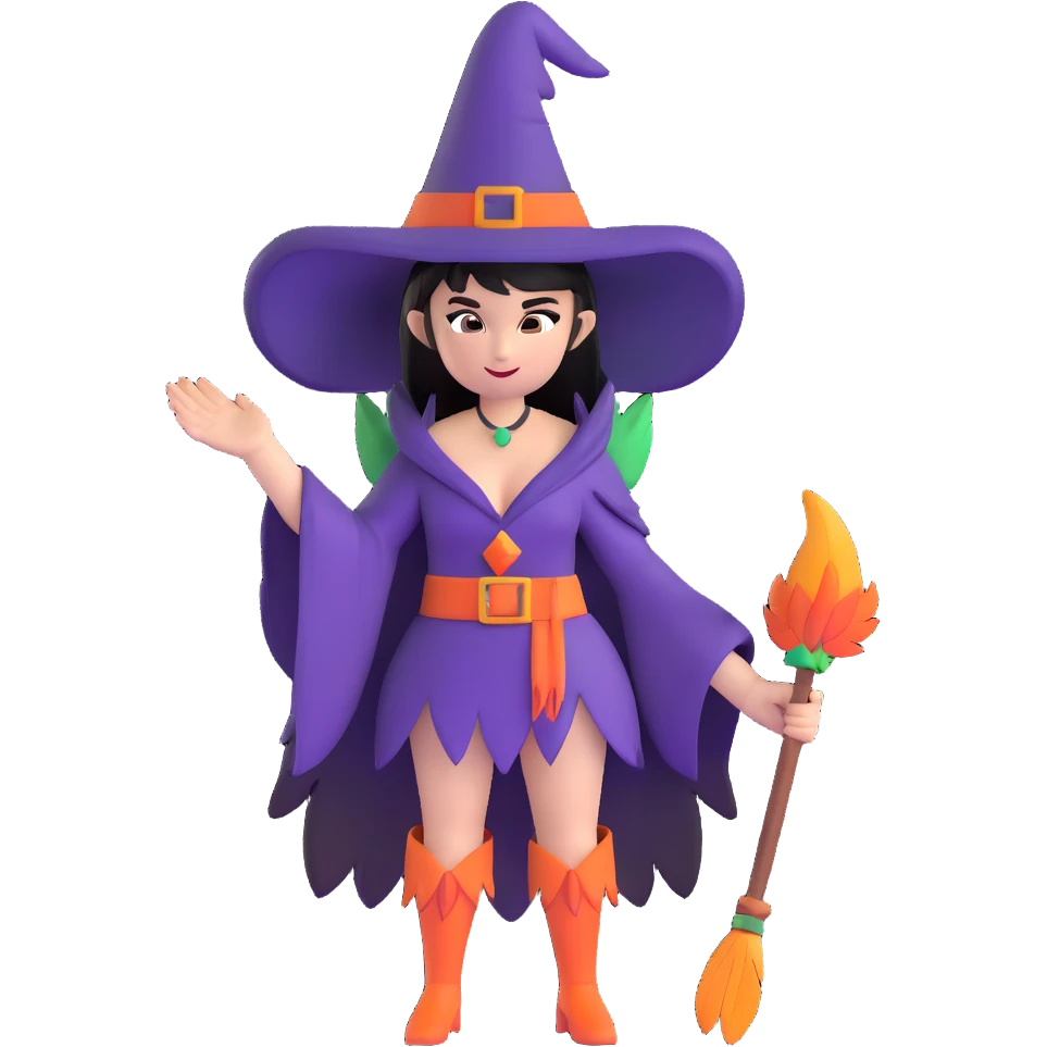 Morrigan from Dragon Age as a witch with feather outfit emoji