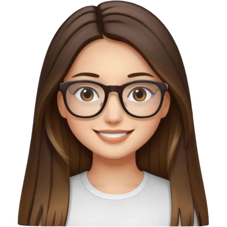 Chica blanca con cabello liso largo balayage ojos cafe obcuro con lentes cuadrados emoji