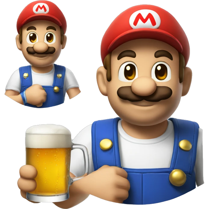 Mario plumber drinking beer with a shirt with the letters “HOPE” emoji