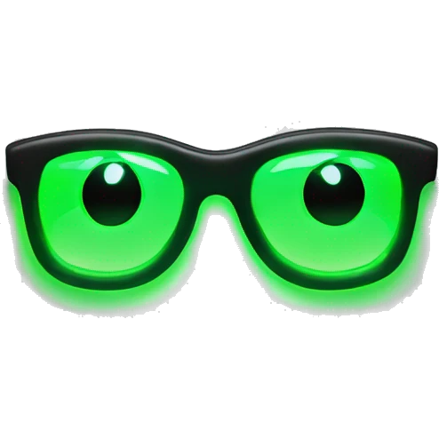 An emoji of neon green, glowing glasses with a bright and eye-catching frame emoji