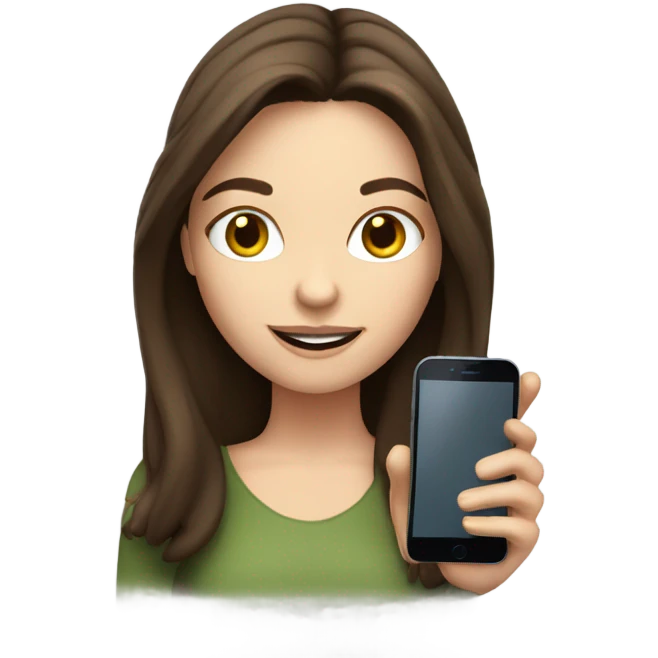 Brunette white girl taking picture with a phone emoji