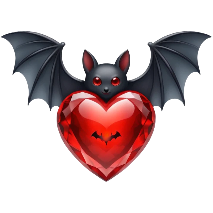crystal red heart with black bat wings emoji