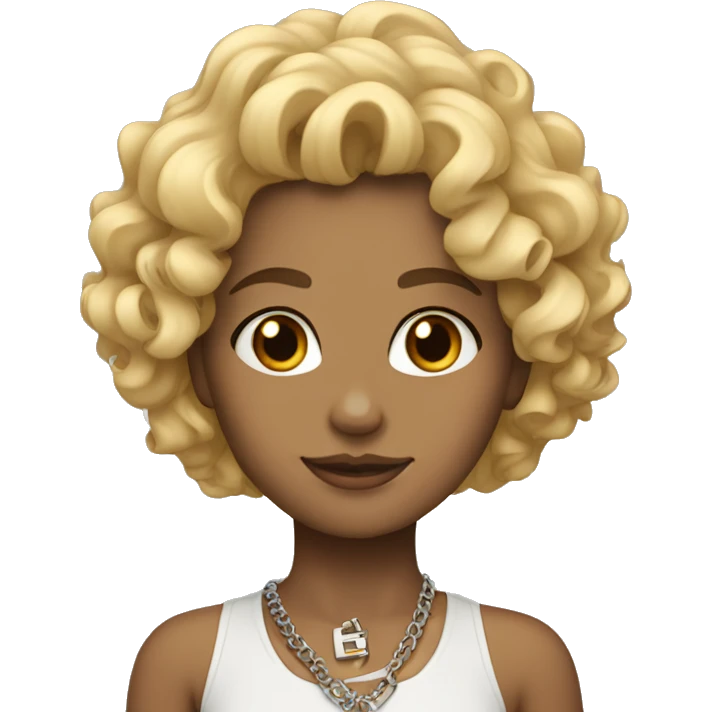 blonde girl curly hair with cross necklace emoji